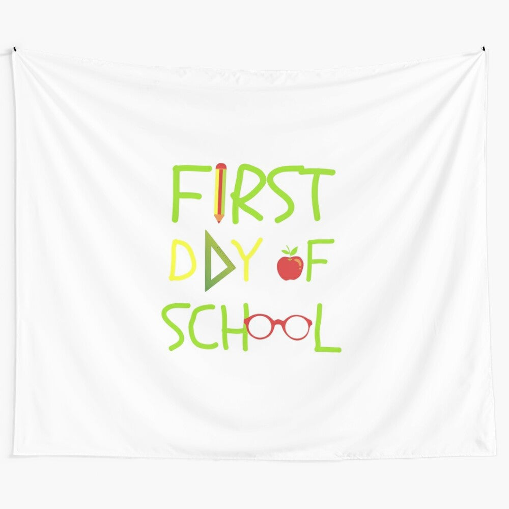 Colorful first day of school tapestry with educational elements