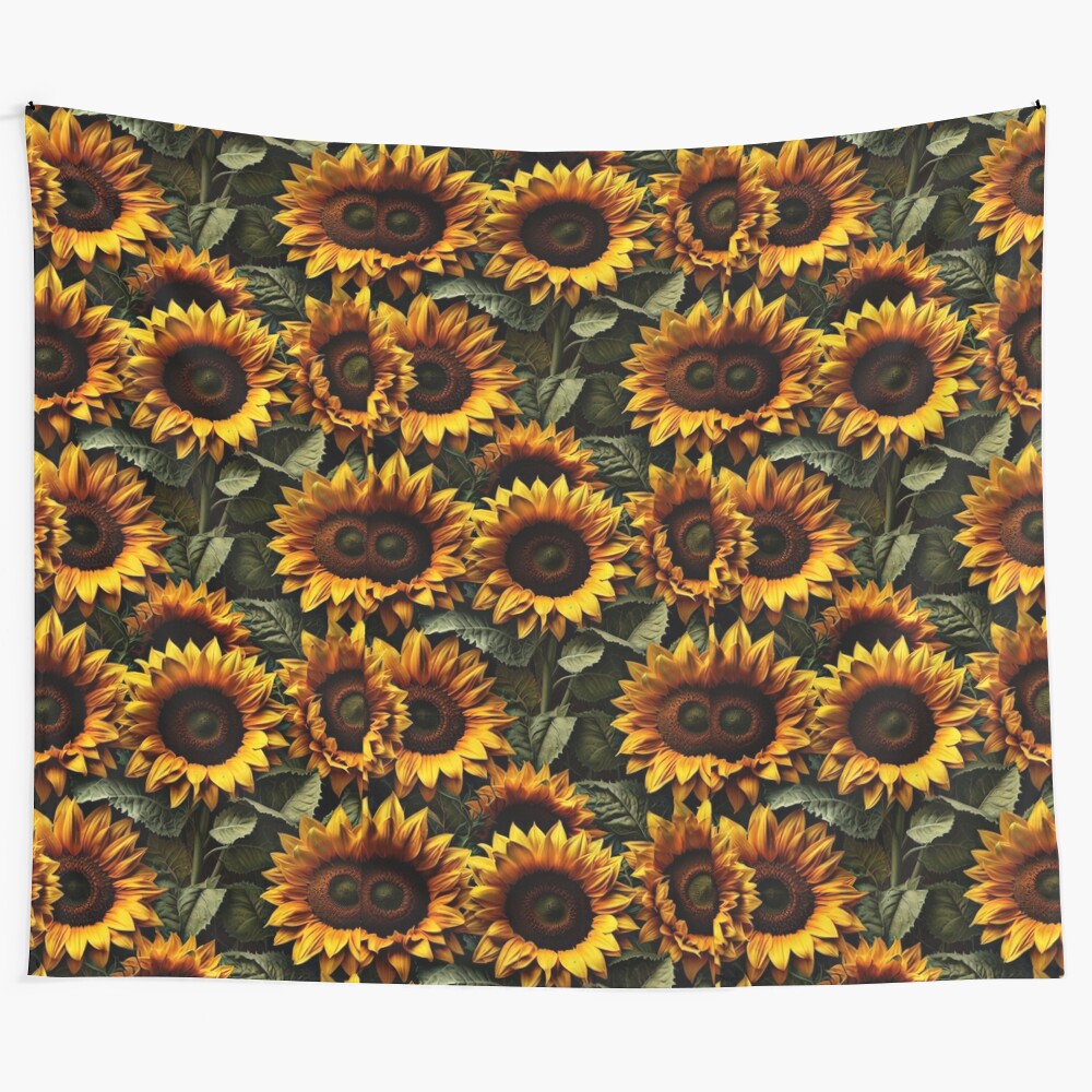 Colorful sunflower tapestry with yellow flowers and botanical design