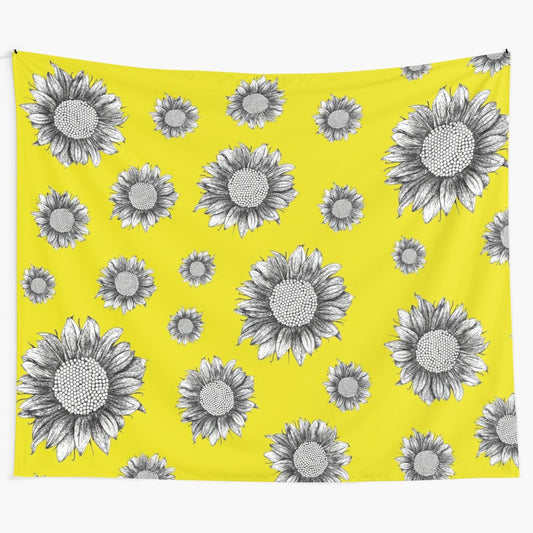 Black and white sunflower tapestry wall hanging