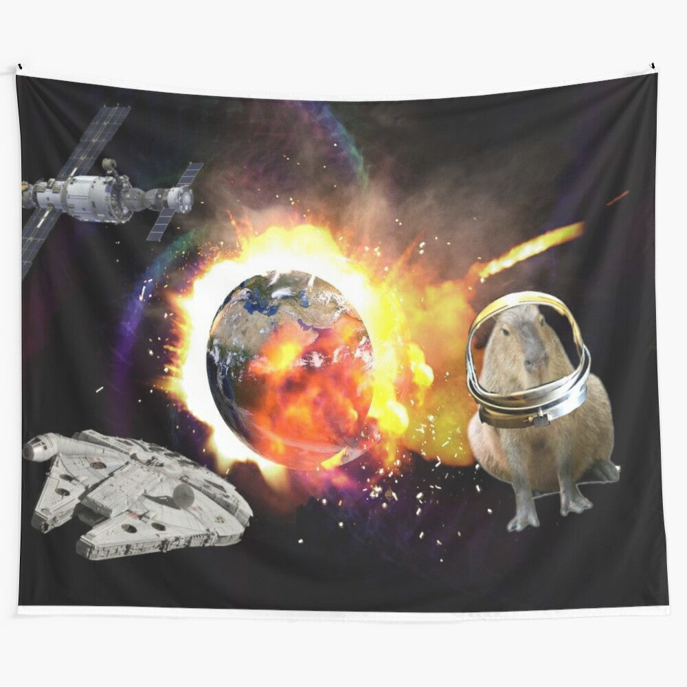 Captivating image of an astronaut capybara floating in space against a starry backdrop