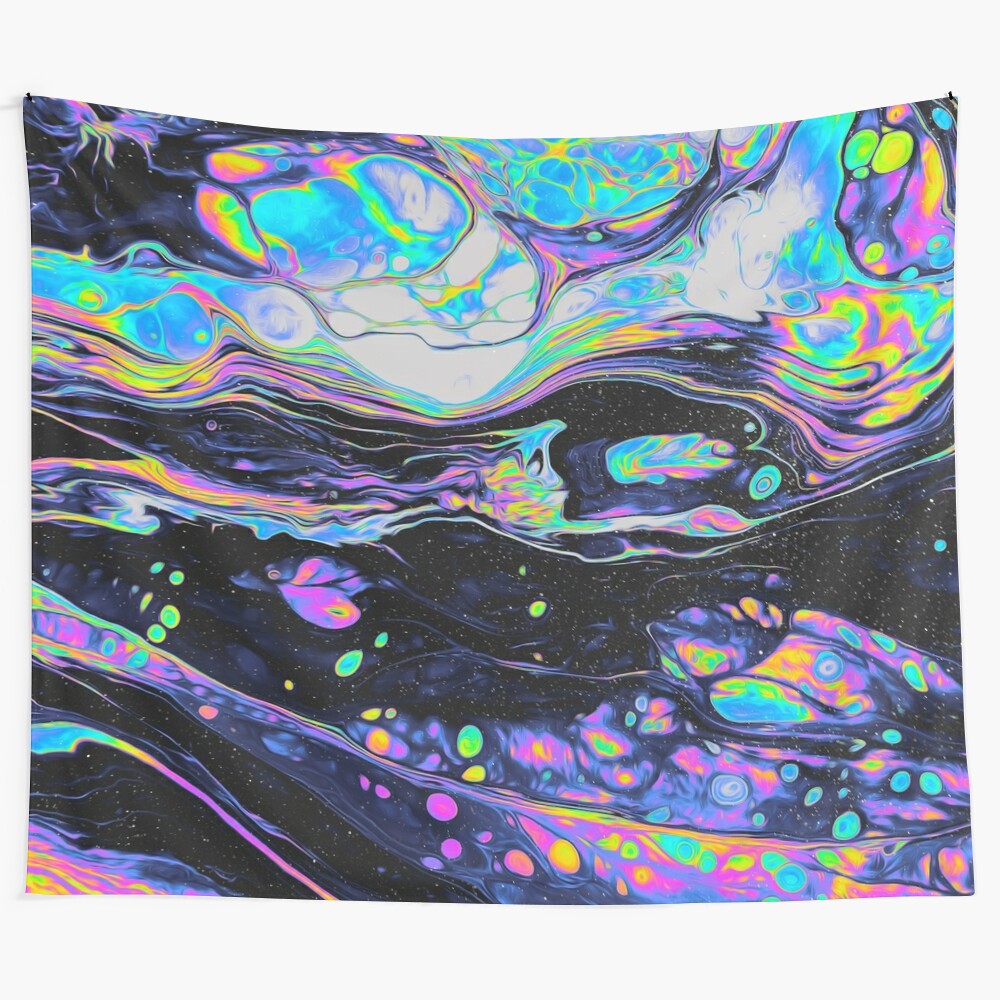 Vibrant abstract digital tapestry with glitch, marble, and iridescent elements