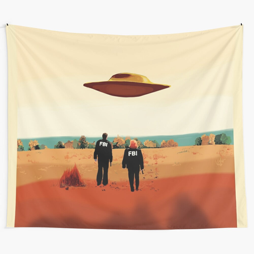 X-Files inspired FBI poster tapestry featuring Mulder and Scully