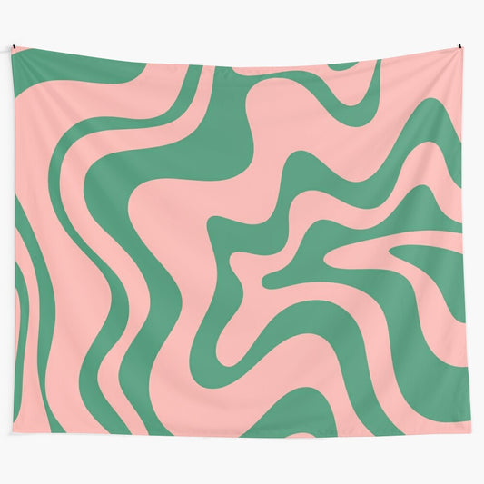 Vibrant pink and green abstract contemporary tapestry