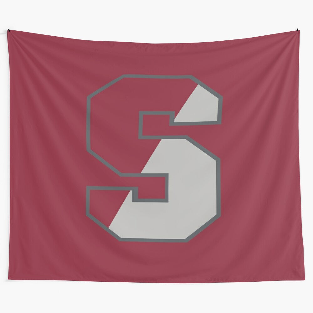 Decorative Springfield College tapestry featuring college sports imagery