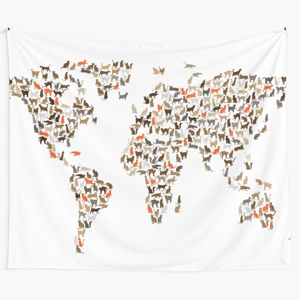 Cats World Map Tapestry - Playful and Artistic Representation of the Globe