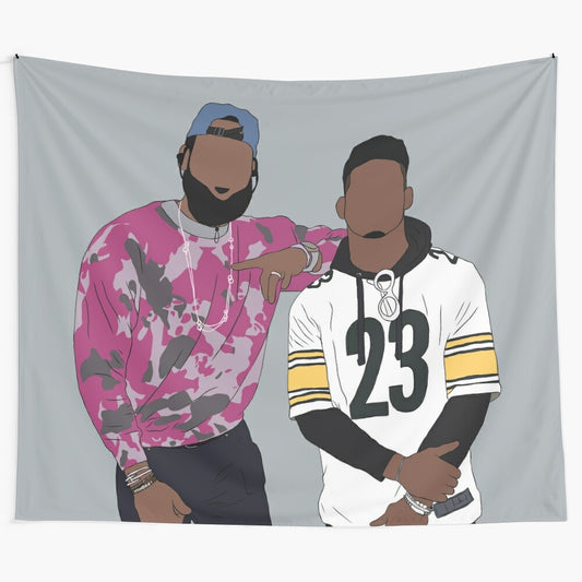 Lebron James and Juju Smith-Schuster sports tapestry wall art