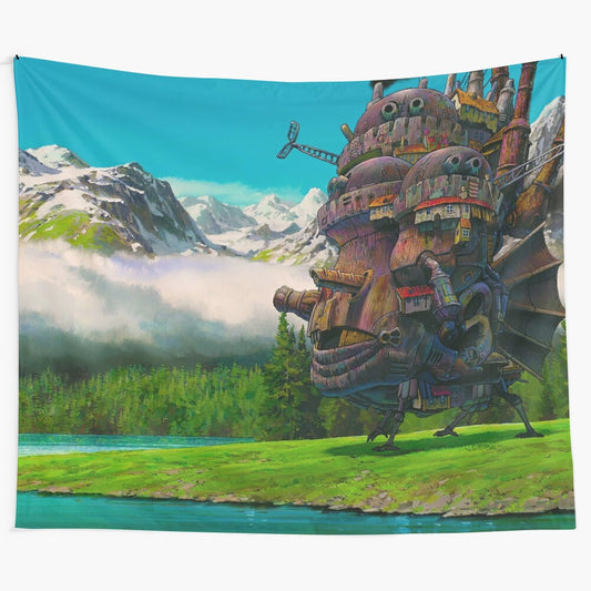 Howl's Moving Castle inspired tapestry featuring the iconic castle and characters