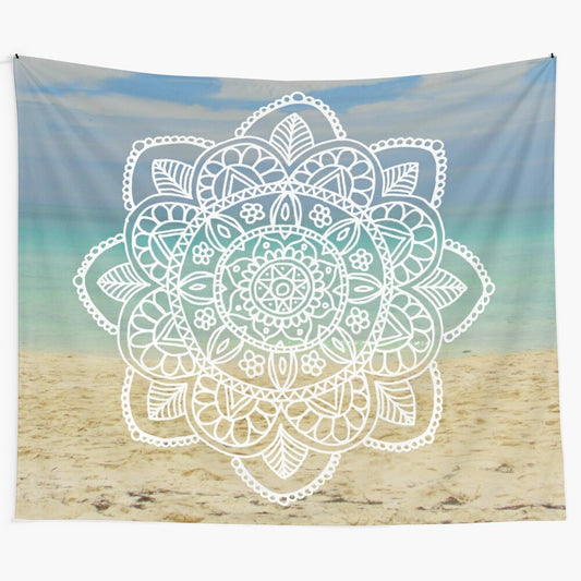 Beach Mandala Tapestry with Turquoise and Sunset Colors