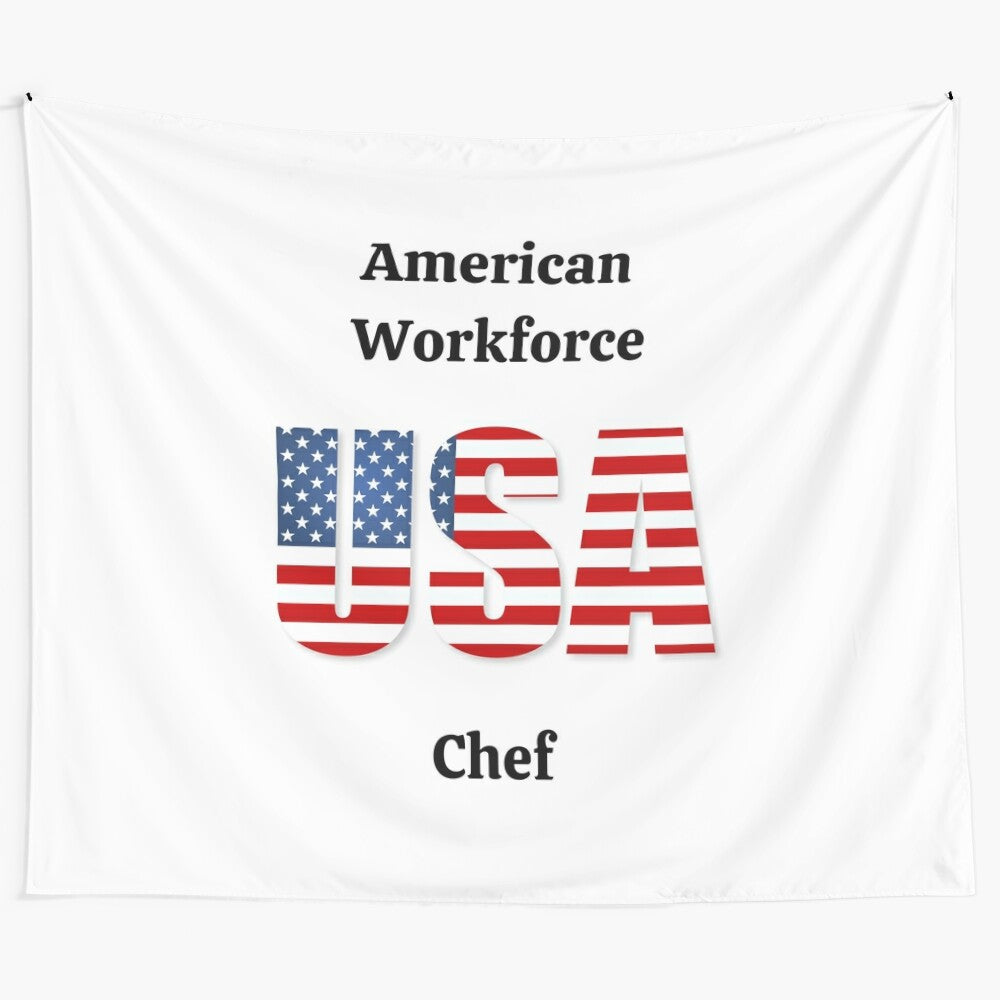 Vibrant tapestry design featuring an American workforce chef graphic