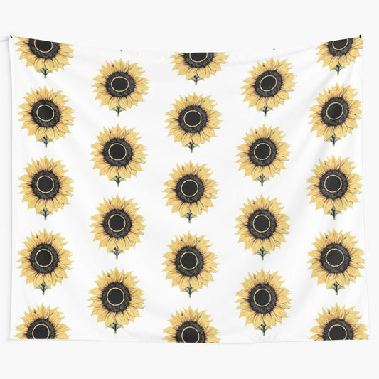 Sunflower tapestry with yellow flowers and green leaves