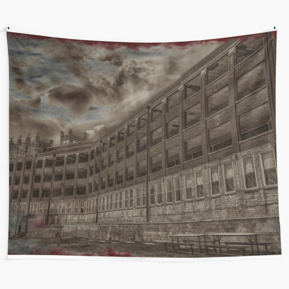 Waverly Hills Sanatorium tapestry, featuring a haunting and eerie design