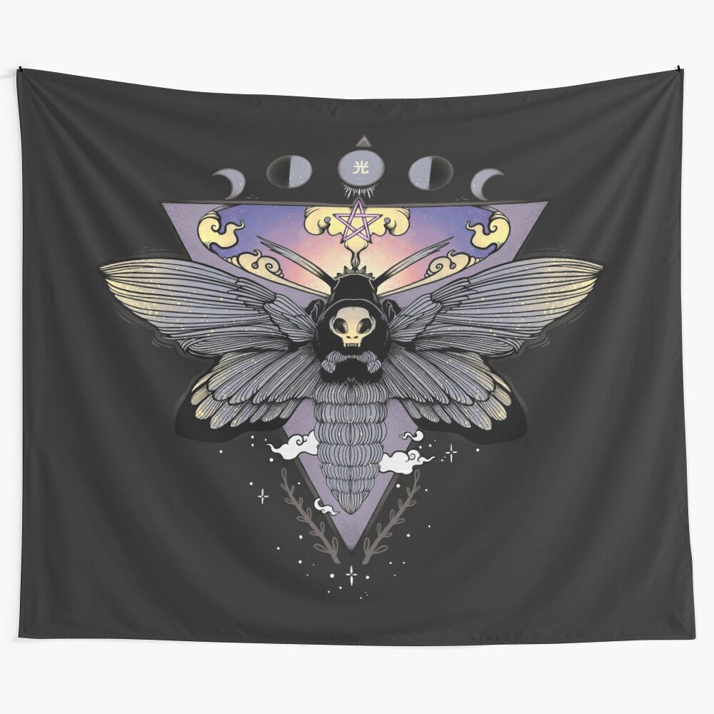 Gothic death's-head moth triangle moon phase art tapestry