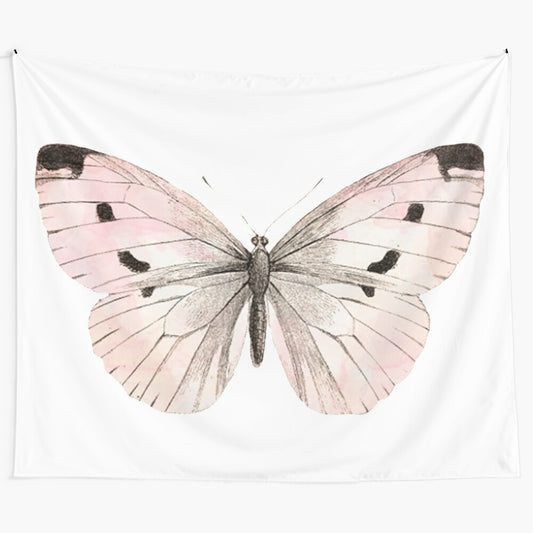 Soft peach butterfly tapestry with delicate floral and nature design