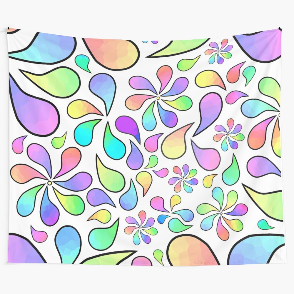 Vibrant abstract floral tapestry with trippy, psychedelic design