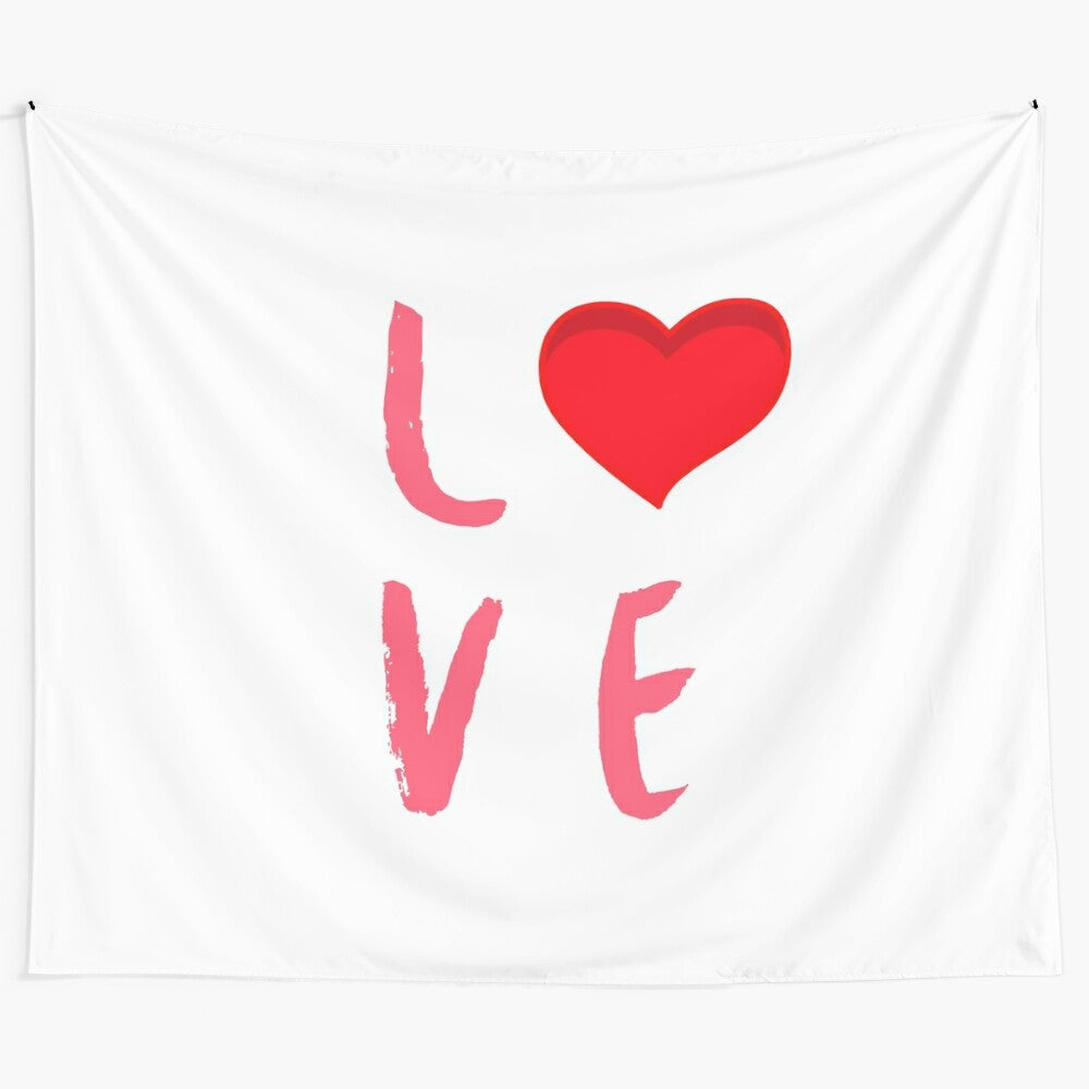 Gorgeous blue and pink LOVE tapestry with heart design for wall art