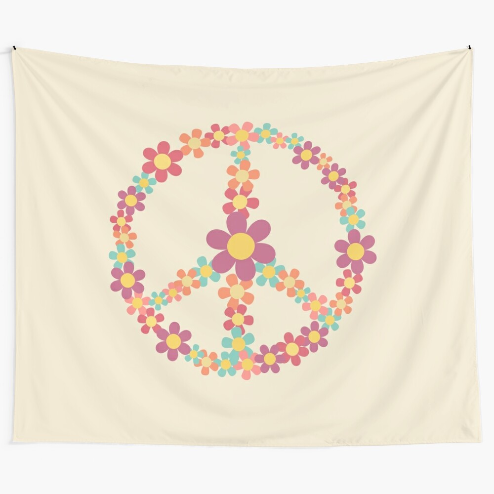 Colorful flower peace hippie tapestry wall hanging