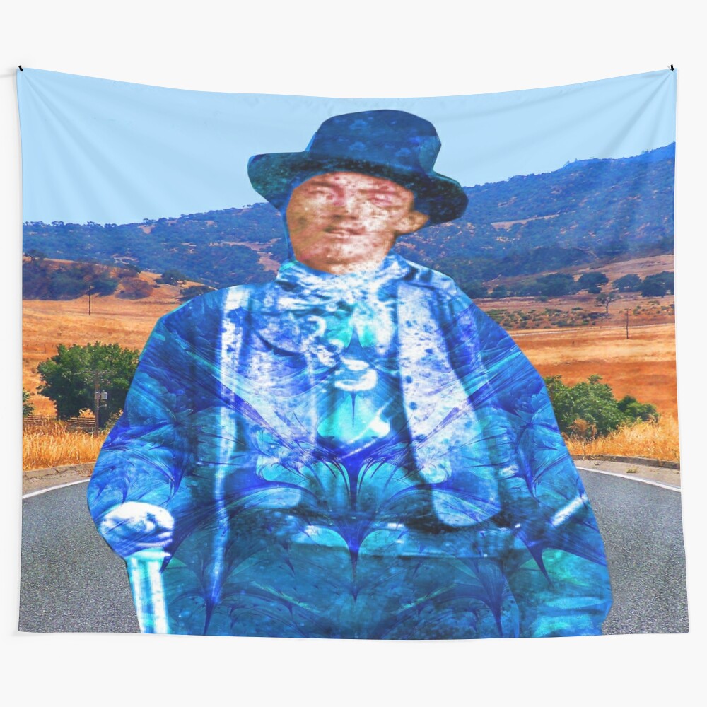 Vibrant abstract tapestry depicting the legendary outlaw Billy the Kid