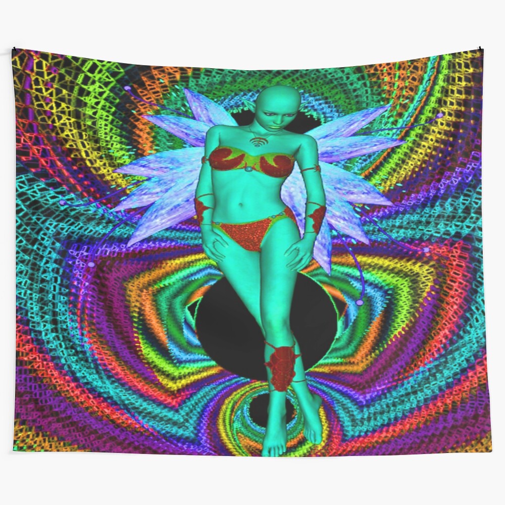 Electric pixie tapestry with colorful, nature-inspired design