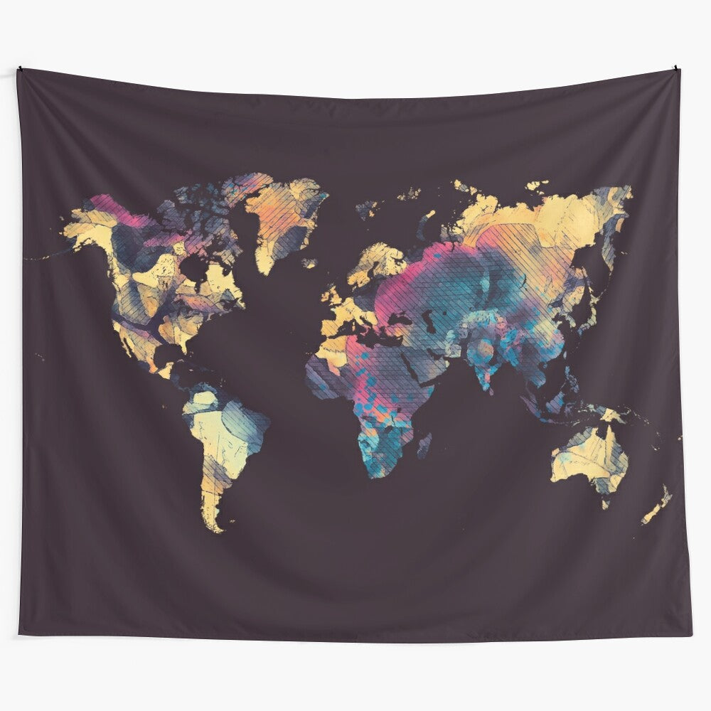 Black and white world map tapestry for home and office decor