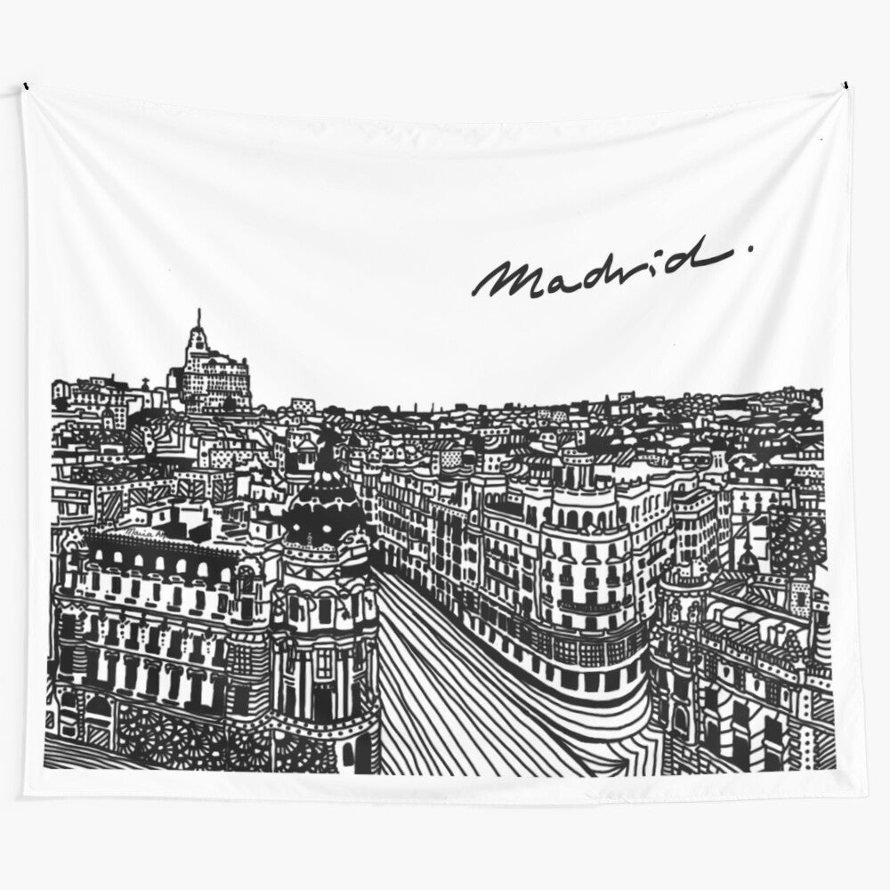 Tapestry showcasing the iconic Gran Via street in the center of Madrid, Spain