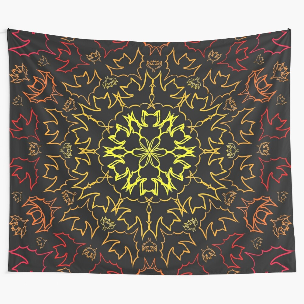 Cursed kaleidoscope tapestry featuring fire outline bats in a trippy, abstract design