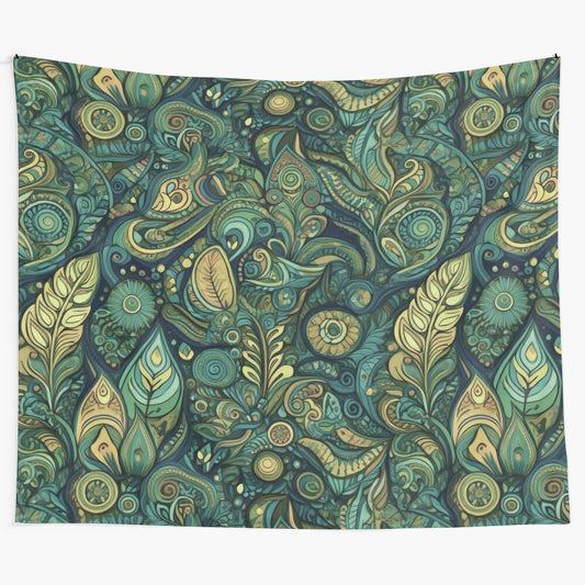 Boho retro tapestry featuring a fantasy garden inspired design