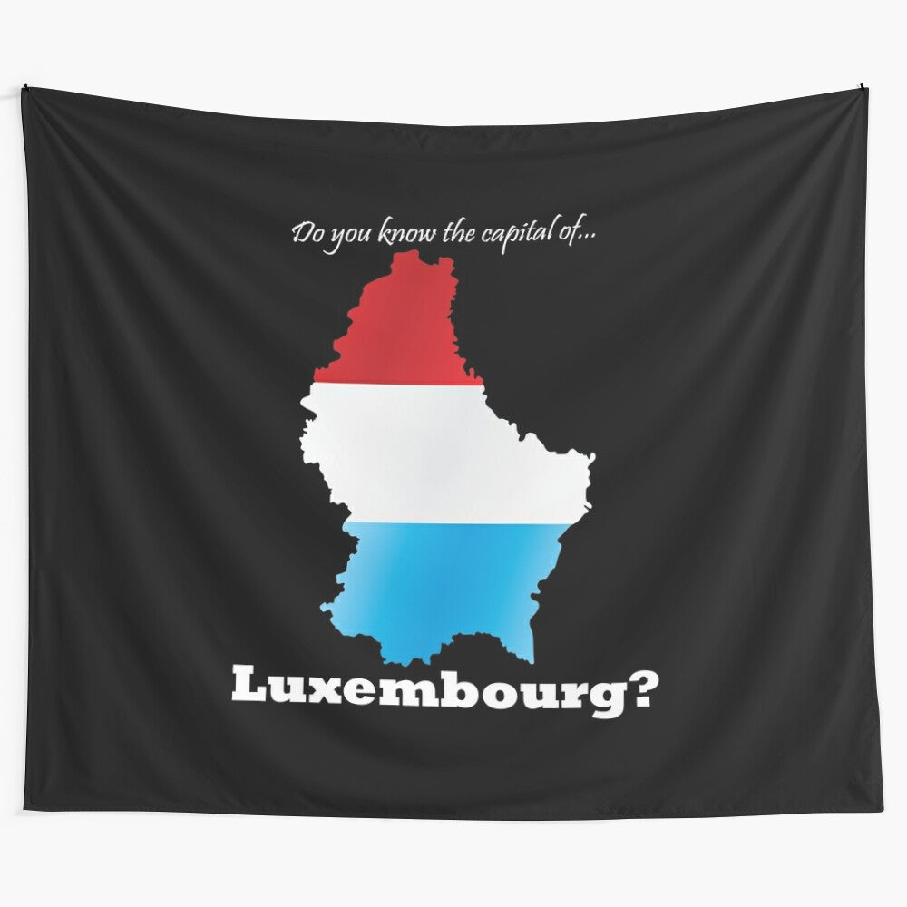 Tapestry t-shirt featuring a map of Luxembourg and the question "Do you know the capital of Luxembourg?"