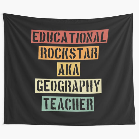 Retro teacher tapestry featuring a teacher in a stylized, vintage-inspired design