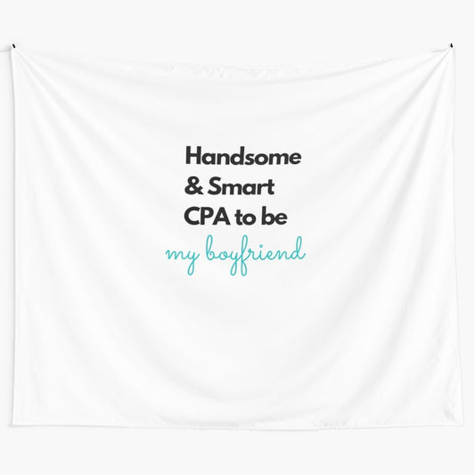 Tapestry wall art featuring a smart and confident female cpa, accountant, or bookkeeper