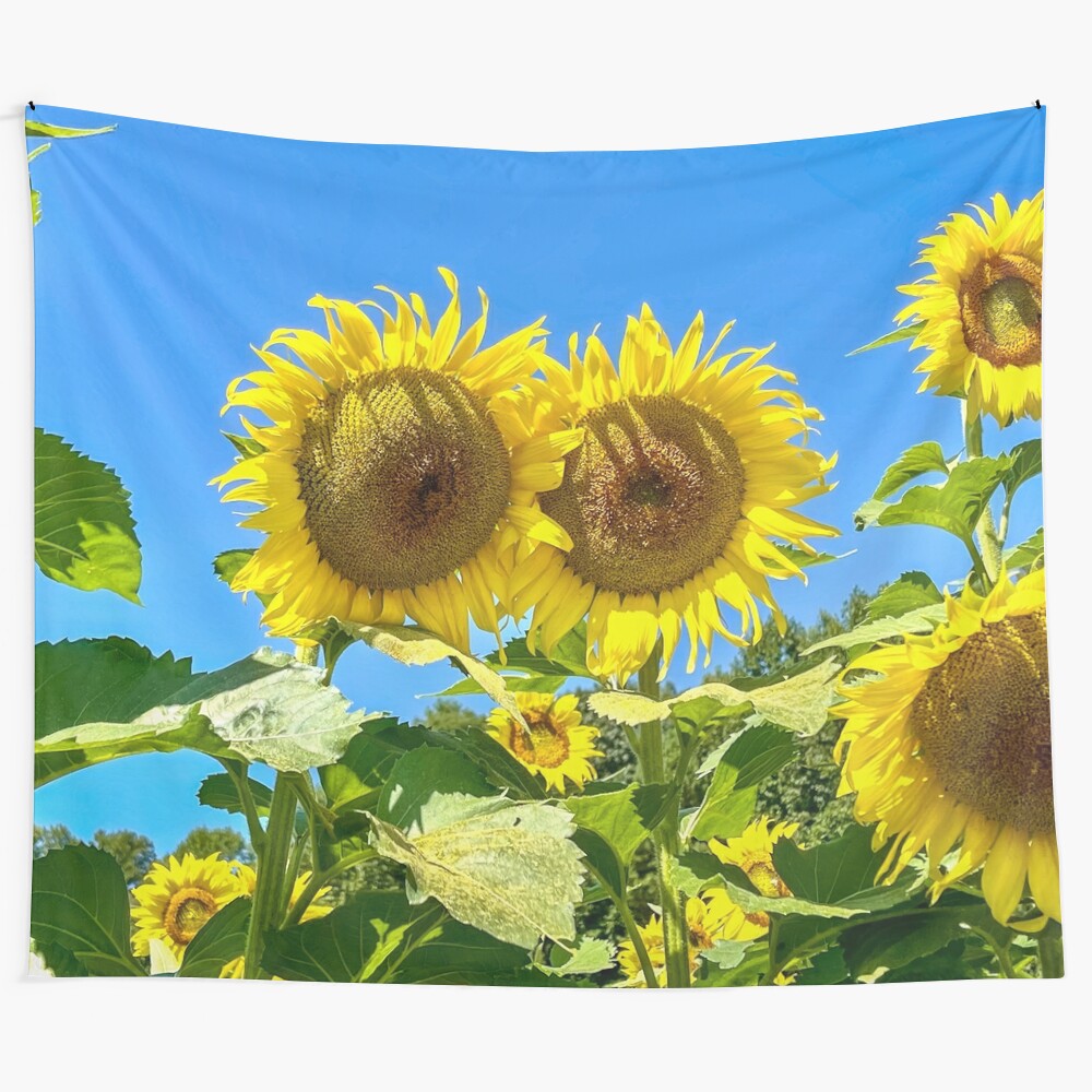 Vibrant sunflower tapestry featuring a pair of sunflowers