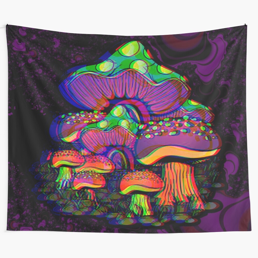 Psychedelic shrooms tapestry with vibrant, mind-expanding colors and patterns