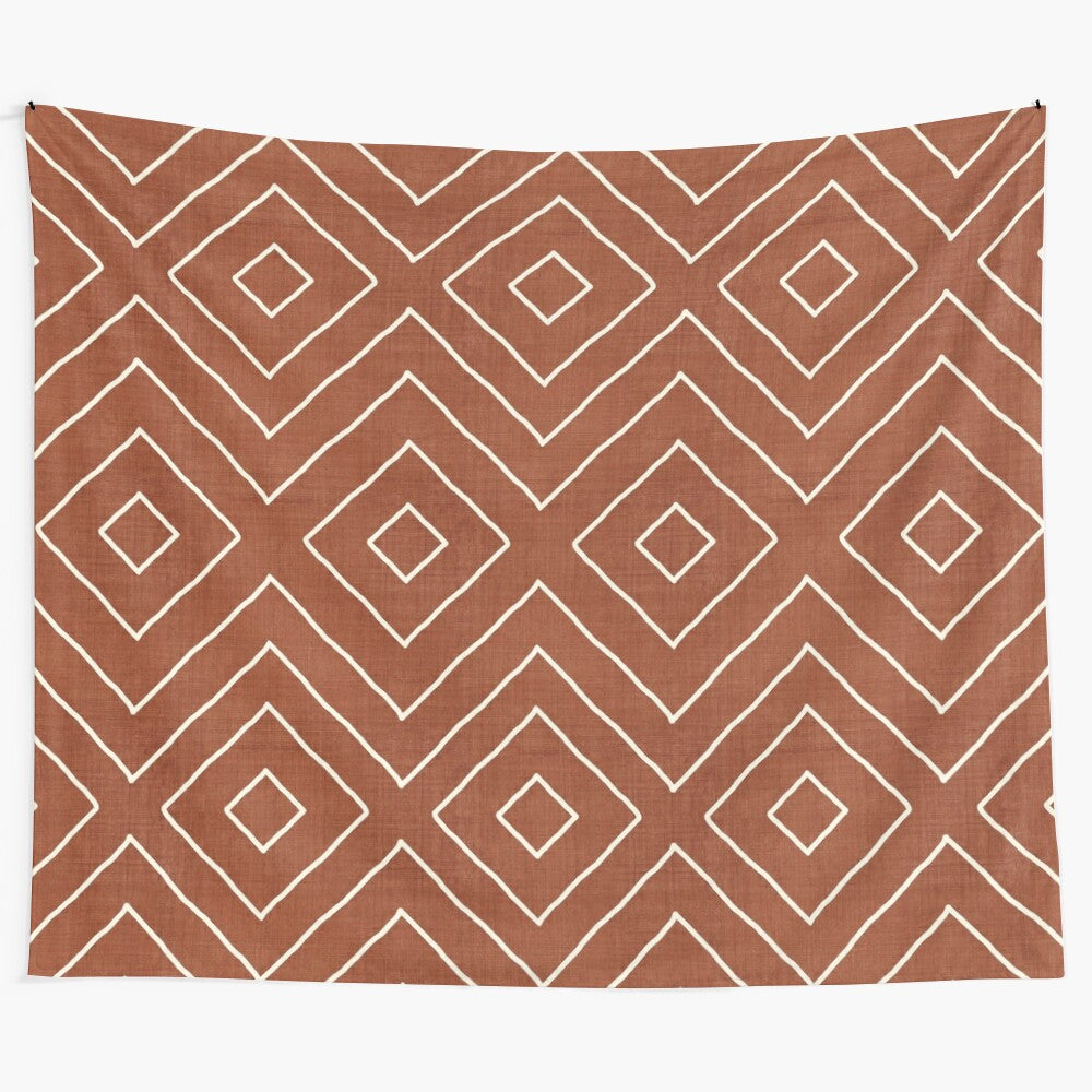 Geometric pattern tapestry with bohemian, nature-inspired design