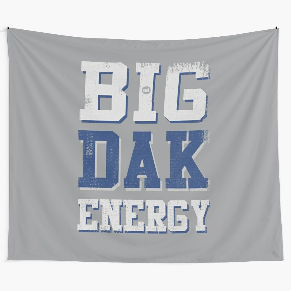 Distressed "Big Dak Energy" football tapestry with a symbol or design