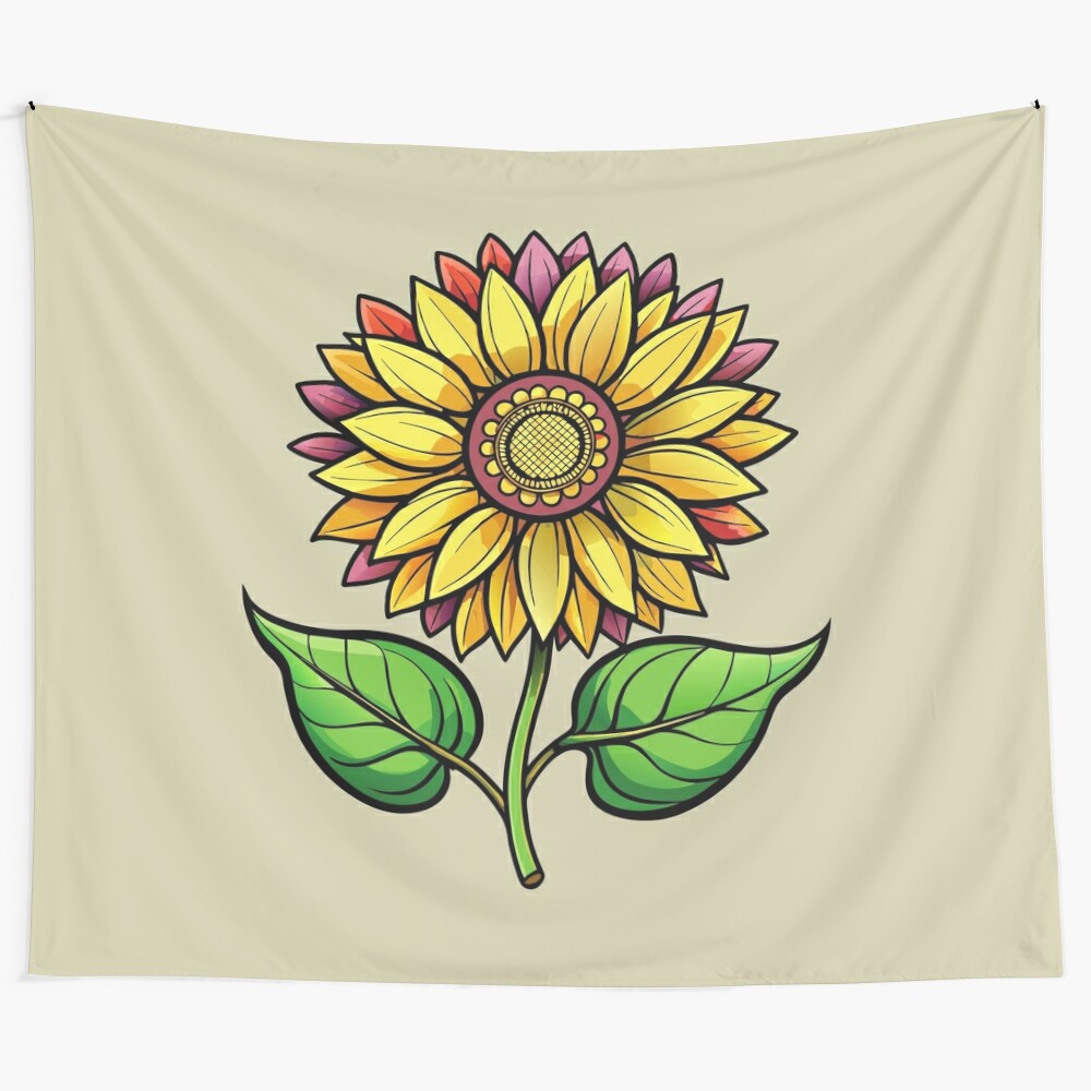 Sunflower tapestry with autumn foliage and botanical patterns