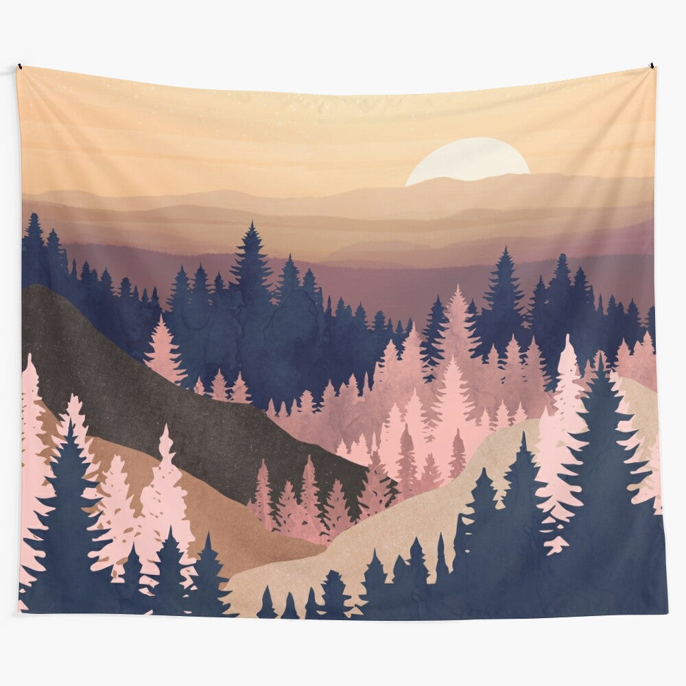 Stunning summer dusk landscape tapestry featuring a nature-inspired abstract design