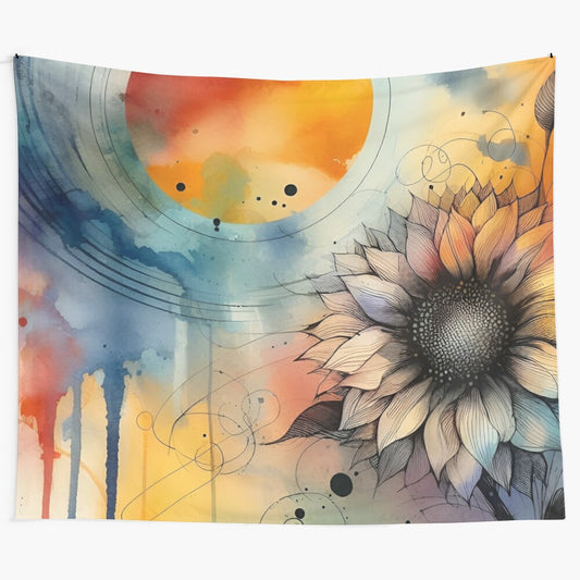 Watercolor sunflower floral tapestry wall hanging