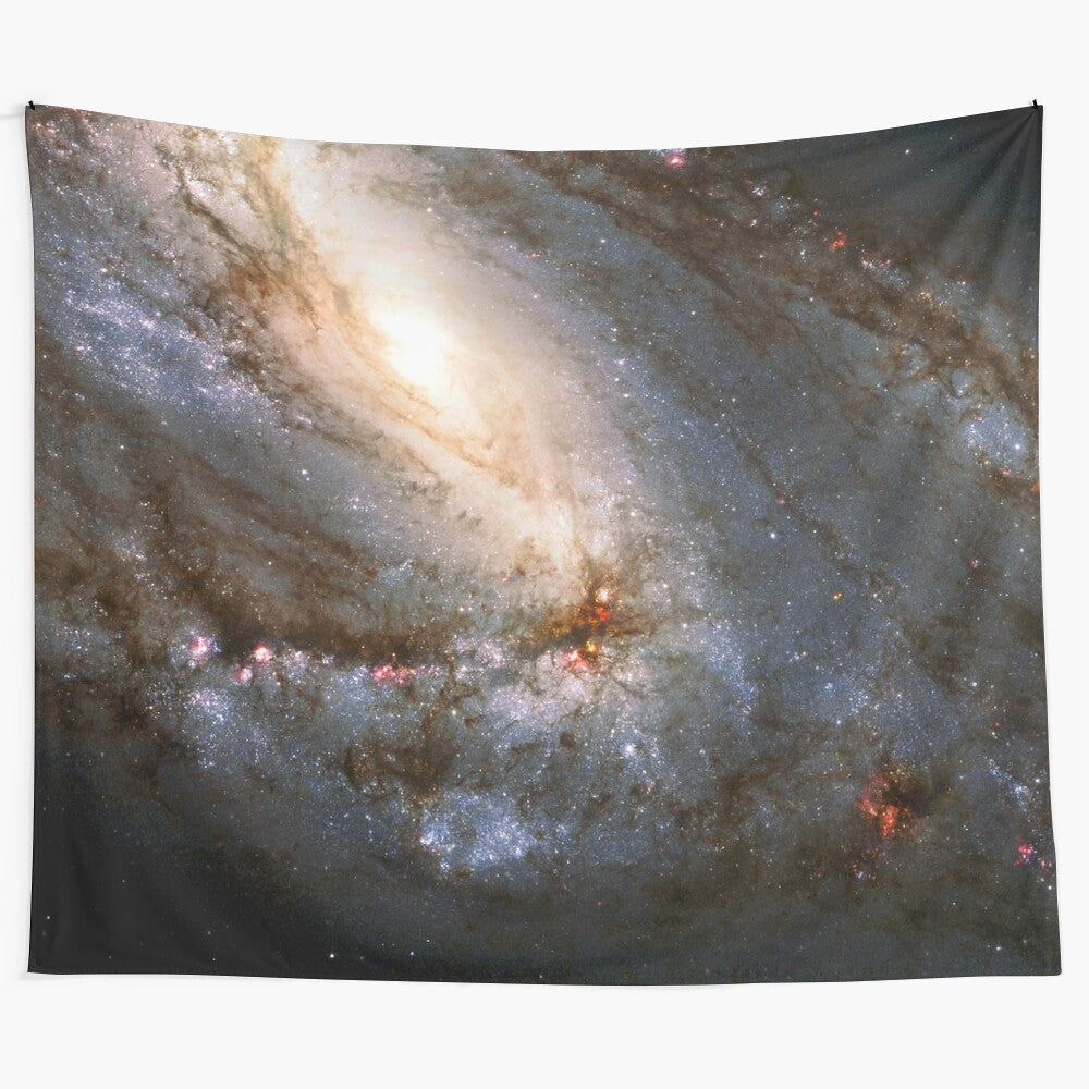 Spiral galaxy M66 tapestry featuring a stunning cosmic landscape