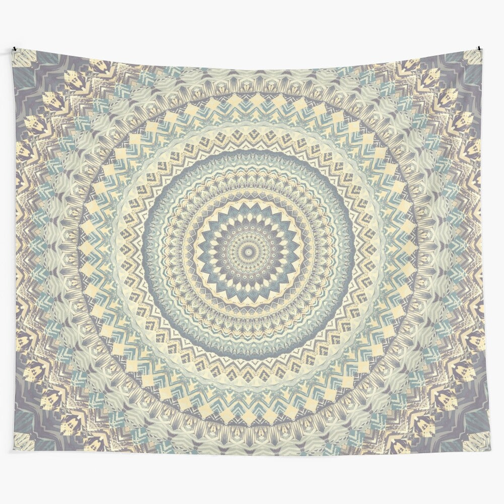 Colorful mandala tapestry with flower of life and sacred geometry patterns