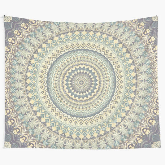 Colorful mandala tapestry with flower of life and sacred geometry patterns