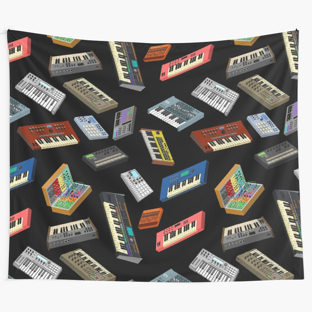 Synthesizer Pixel Art Tapestry featuring electronic music gear