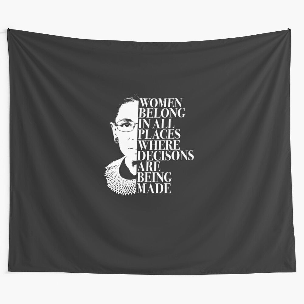 Inspirational tapestry featuring a quote by Ruth Bader Ginsburg, celebrating women's empowerment