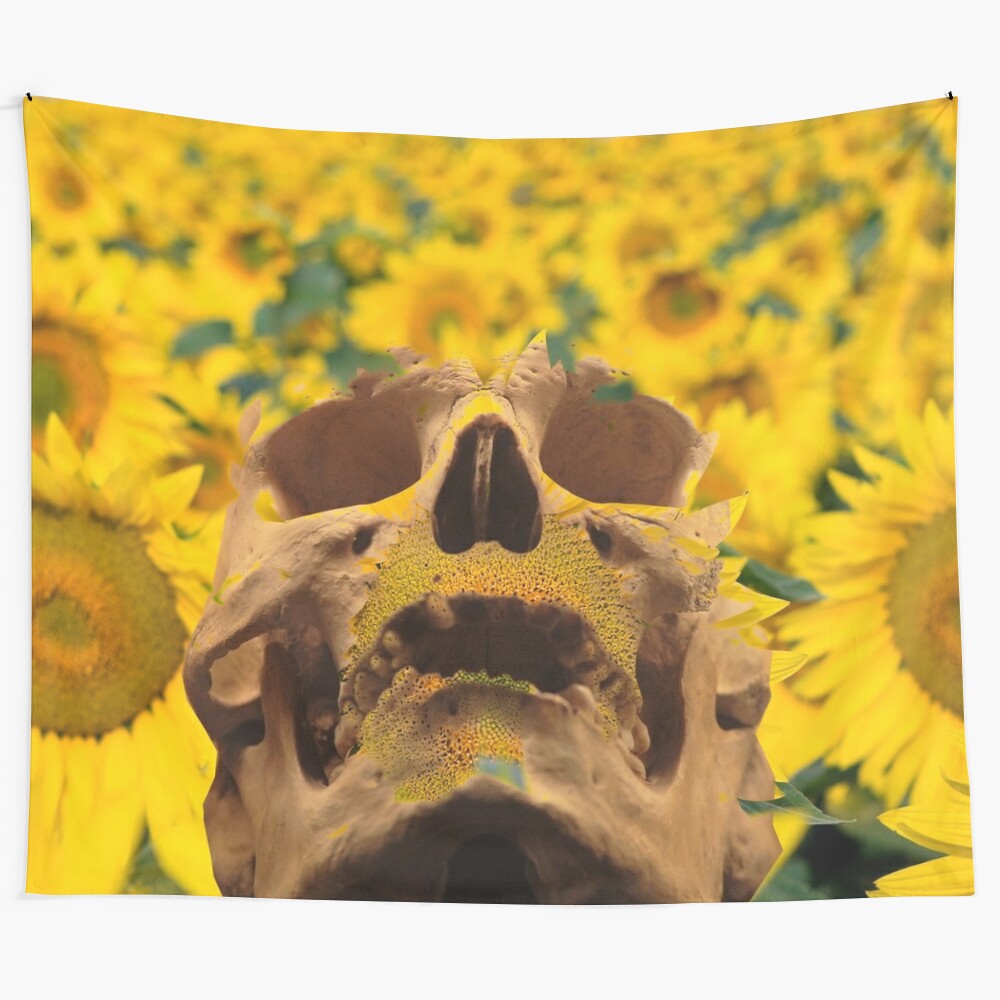 Skull with Sunflowers Tapestry - Boho Wall Decor