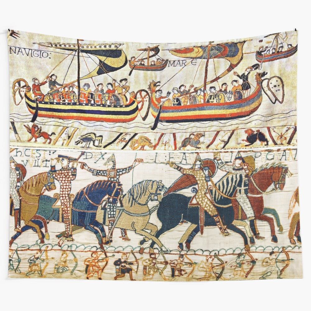 Bayeux Tapestry Depicting Norman Knights, Archers, and Viking Ships