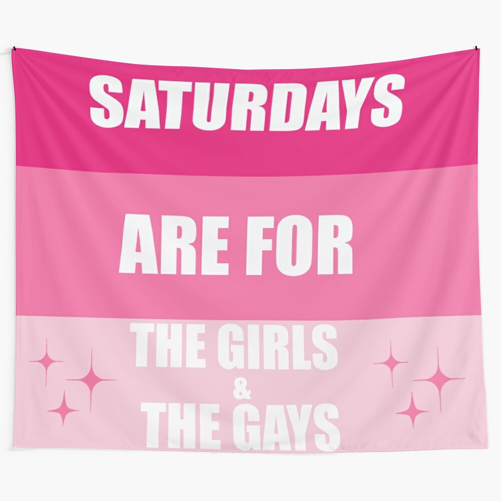 Saturdays tapestry for girls and gays, featuring aesthetic Tiktok, Y2K, college, and sorority party designs