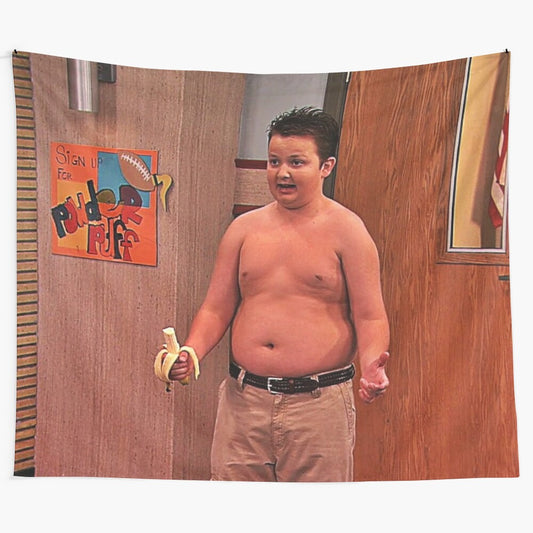 Gibby-themed tapestry with the iconic character's face and banana meme reference