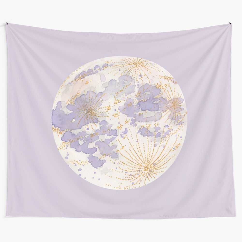 Lavender peach moon tapestry with full moon and pastel watercolor design