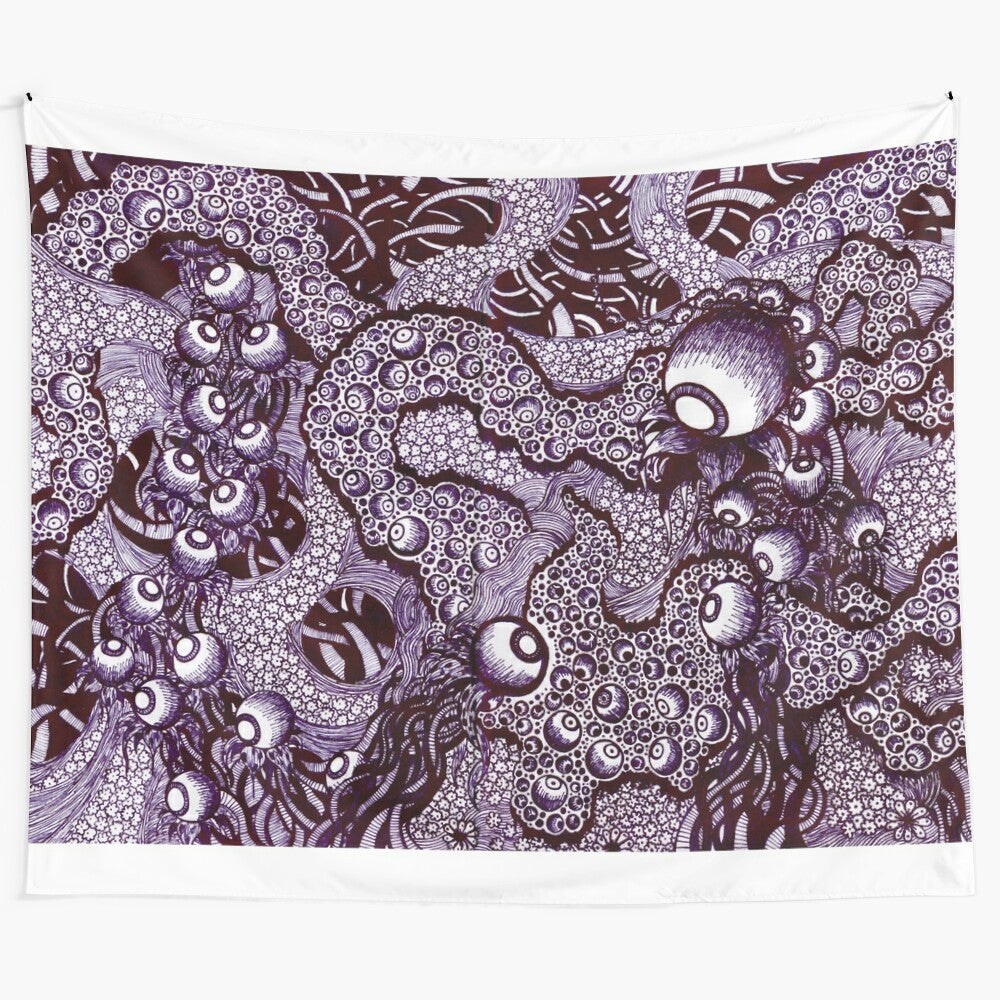 Large psychedelic tapestry with vibrant floral and eye-catching design