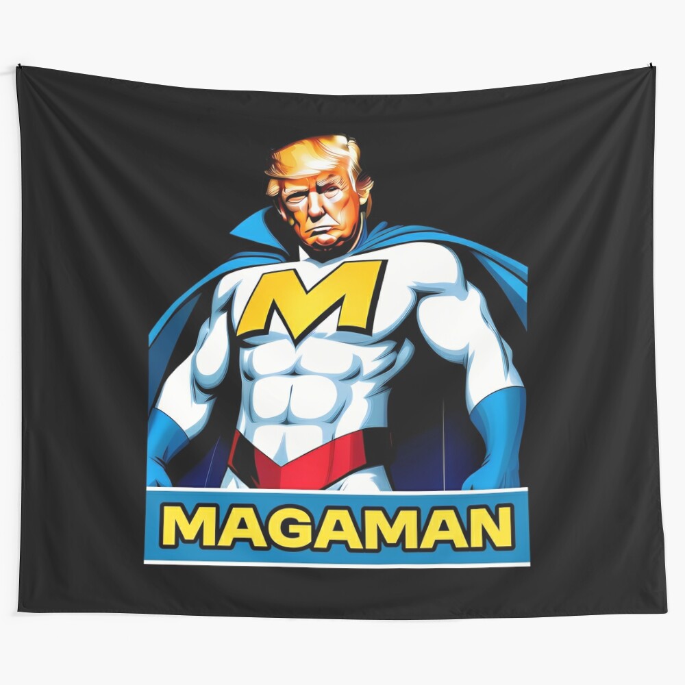 Patriotic Trump Maga Magaman Tapestry featuring Donald Trump as a superhero