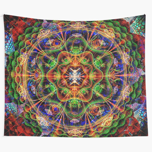 Colorful mandala tapestry with psychedelic patterns