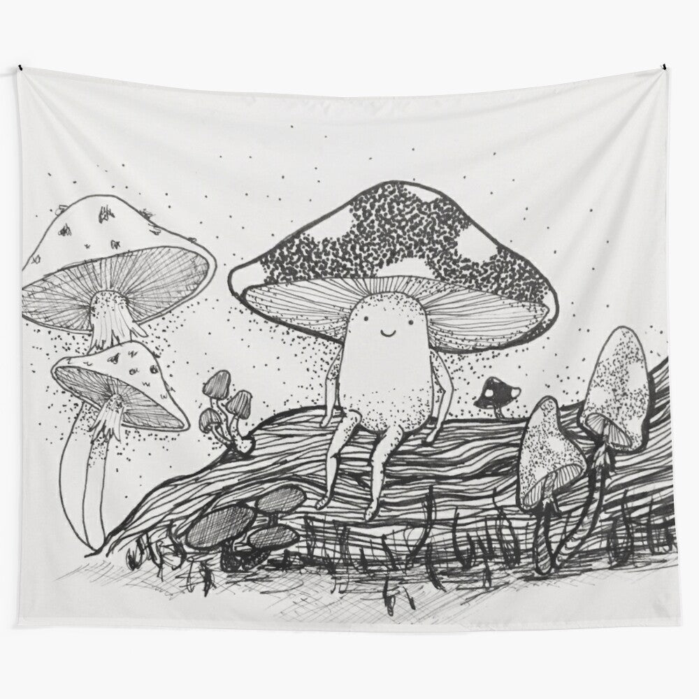 Charming illustration of a whimsical mushroom in a fantasy nature setting